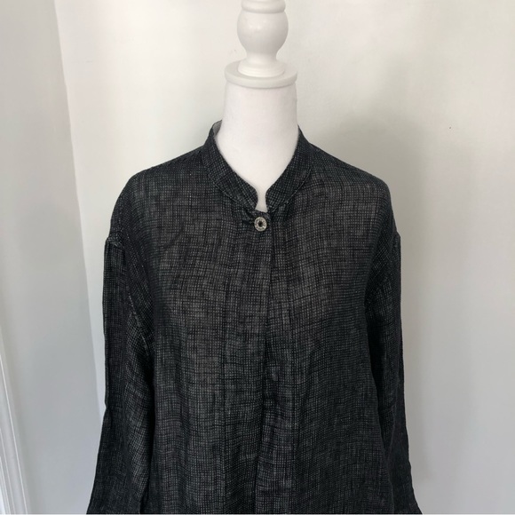 DEMOCRACY Women’s Mao Neck Long Sleeve Tunic Sz L/G Button Neck Open Front - Picture 3 of 10